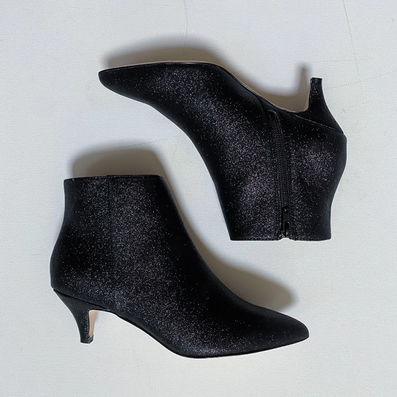 Anthropologie Black Glitter Kitten Heel Boots - Picture 5 of 8